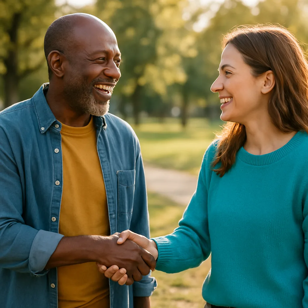 Two people meeting at a local park — genuinely local Staffordshire dating