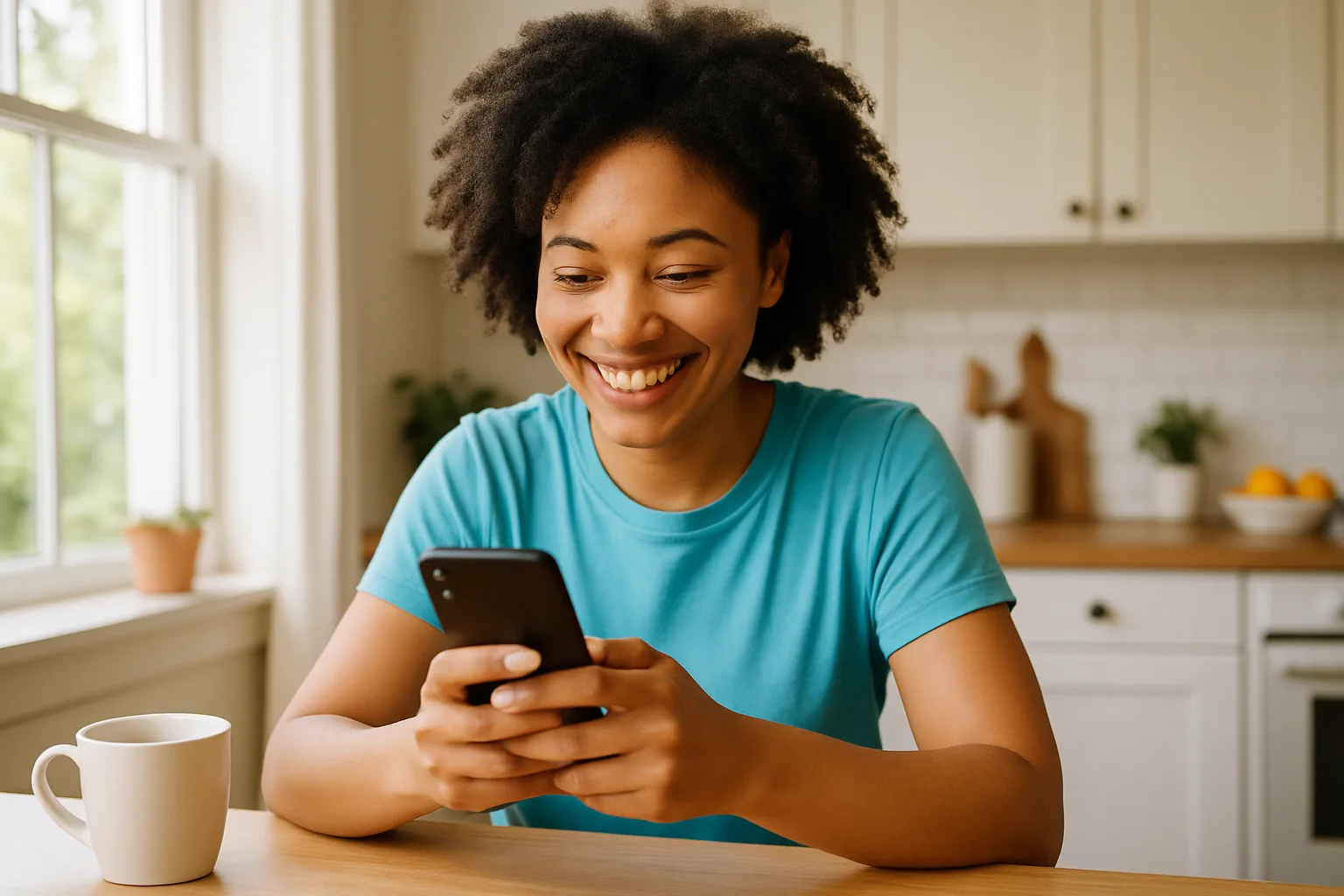 Person smiling while messaging on a smartphone — start dating in Staffordshire
